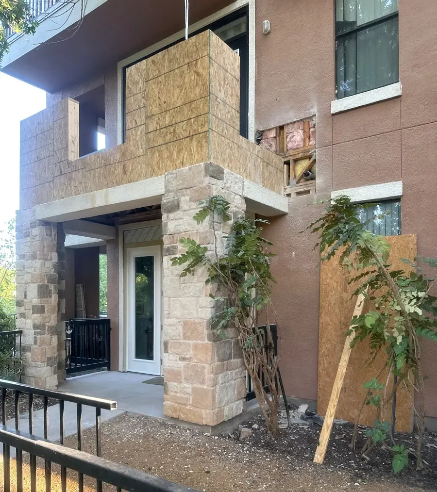 Balcony rebuild during multifamily restoration