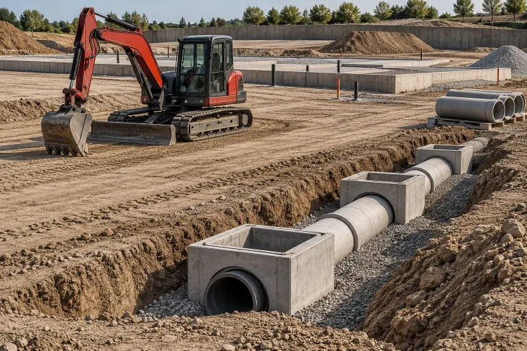 Concept illustration of grading and drainage infrastructure